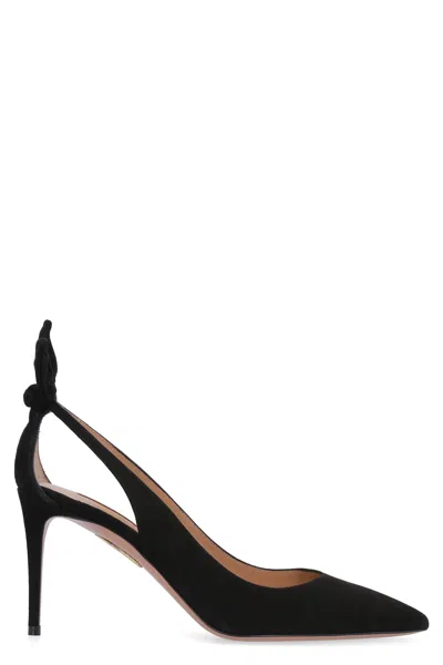 Aquazzura Deneuve Suede Ponty-toe Pumps In Black