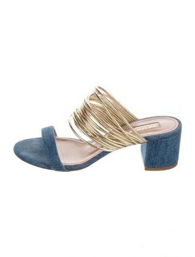 Pre-owned Aquazzura Denim Colorblock Pattern Slides