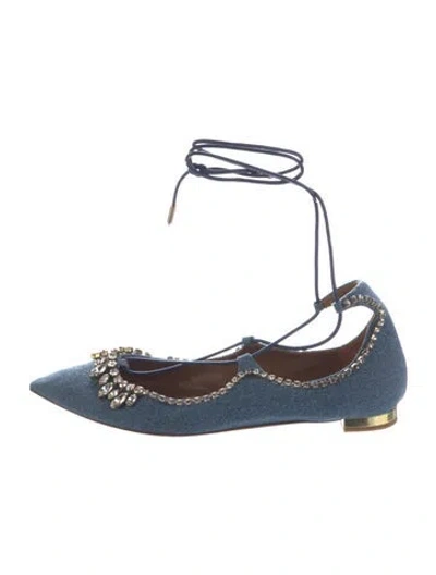 Pre-owned Aquazzura Denim Crystal Embellishments Ballet Flats In Blue