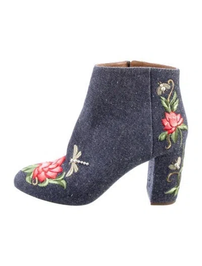 Pre-owned Aquazzura Denim Floral Print Boots In Blue