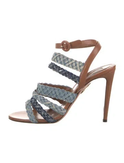 Pre-owned Aquazzura Denim Sandals In Blue/brown