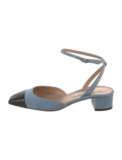 Pre-owned Aquazzura Denim Slingback Pumps In Black/blue