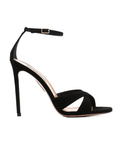 Aquazzura Divine 105mm Suede Sandals In Black