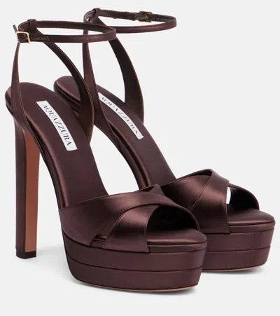 Aquazzura Divine 130 Satin Platform Sandals In Brown