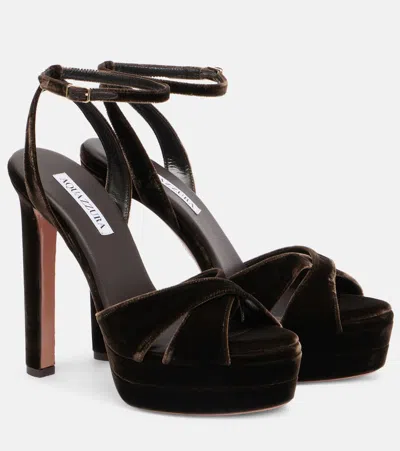 Aquazzura Divine 130 Velvet Platform Sandals In Brown