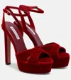 Aquazzura Divine 130 Velvet Platform Sandals In Red