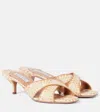 Aquazzura Bicolor Raffia Crisscross Slide Sandals In Beige