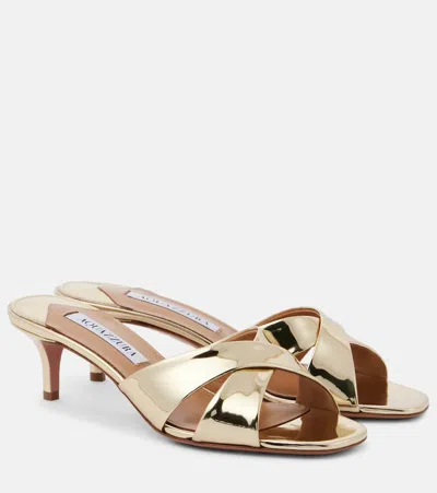 Aquazzura Divine 50 Mirrored Leather Mules In Gold