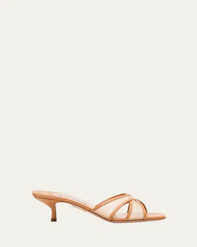 Aquazzura Divine Leather Mesh Crisscross Mule Sandals