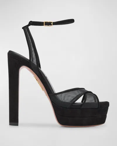 Aquazzura Divine Mesh Crisscross Platform Sandals In Black