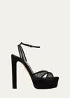 Aquazzura Divine Mesh Crisscross Platform Sandals In Black