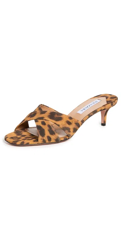 Aquazzura Divine Kitten Heel Sandal In Caramel Leopard