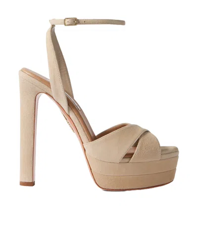 Aquazzura Divine Plateau 130 Suede Platform Sandals In Nude
