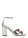 AQUAZZURA DIVINE SILVER SANDALS WITH BLOCK HEEL IN LAMINATED LEATHER WOMAN