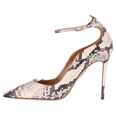 Pre-owned Aquazzura Dolce Vita Snakeskin Pumps In Sand