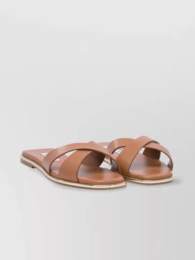 Aquazzura Double Strap Leather Flat Sole Sandals In Brown