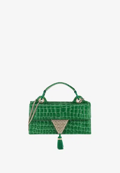 Aquazzura Downtown 24/7 Top Handle Bag In Croc-embossed Leather In Green