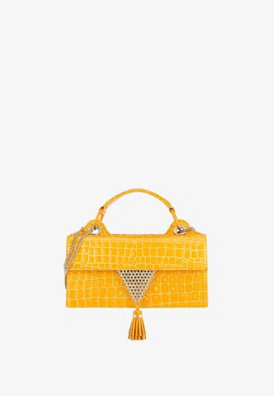 Aquazzura Downtown 24/7 Top Handle Bag In Croc-embossed Leather In Yellow