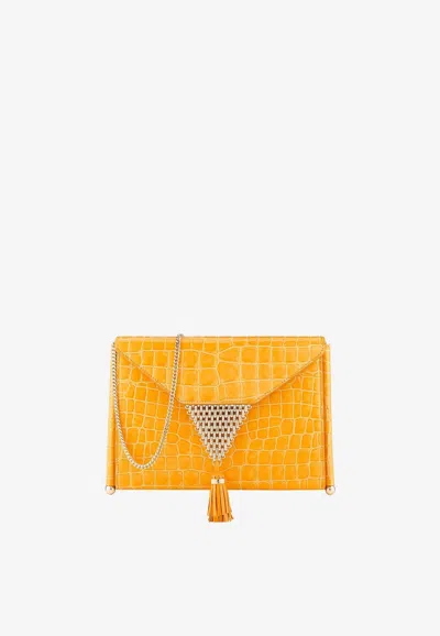 Aquazzura Downtown Chain Envelope Clutch In Croc-embossed Leather In Yellow