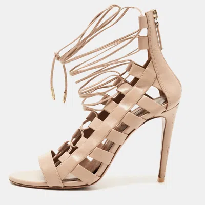 Pre-owned Aquazzura Dusty Pink Leather Amazon Sandals Size 39