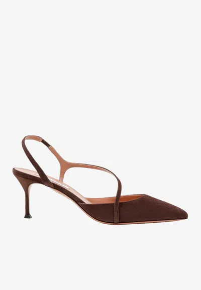 Aquazzura Dynasty 50 Suede Slingback Pumps In Brown