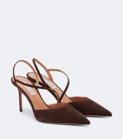 Aquazzura Dynasty Suede Slingback Pumps In Brown
