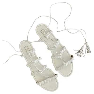 Pre-owned Aquazzura Elegant Gladiator Flat Sandal Stromboli Braided Leather Size 40 In Gray
