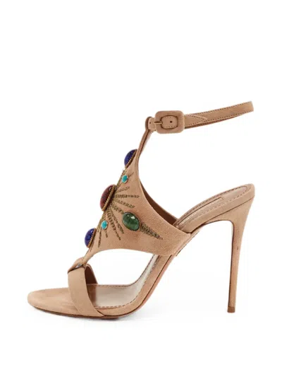 Pre-owned Aquazzura Embellished Ankle-strap Sandals In Neutral