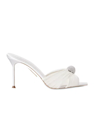 Aquazzura Embellished Chiffon Mules In White