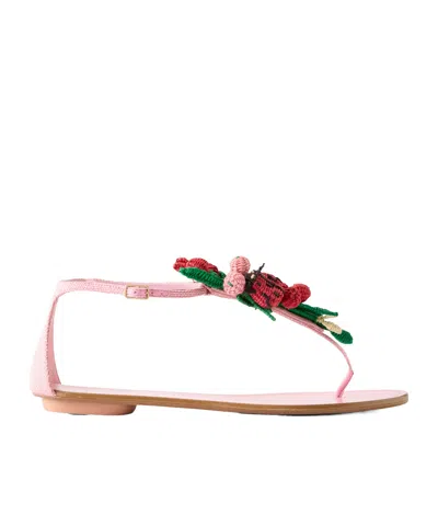 Aquazzura Embellished Leather And Raffia Thong Sandals In Pink