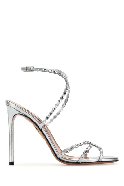 Aquazzura Embellished Leather Love Struck Sandals In Silver