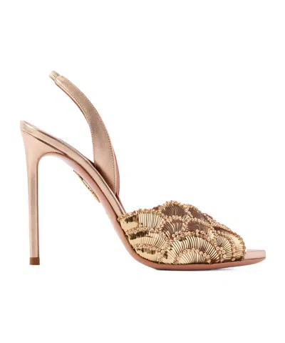 Aquazzura Embellished Leather Sandals In Nude