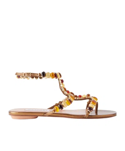 Aquazzura Embellished Leather Sandals In Nude