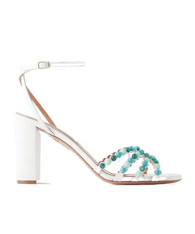 Aquazzura Embellished Leather Sandals In White