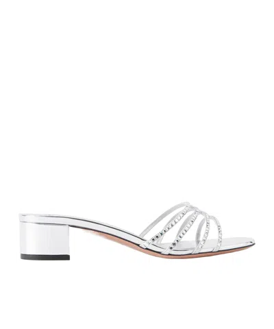 Aquazzura Embellished Metallic Leather Mule In White