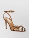 Aquazzura Womens Dark Brown Tequila 85 Crystal-embellished Leather Heeled Sandals