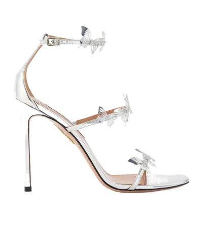 Aquazzura Embellished Metallic-leather Sandals In White