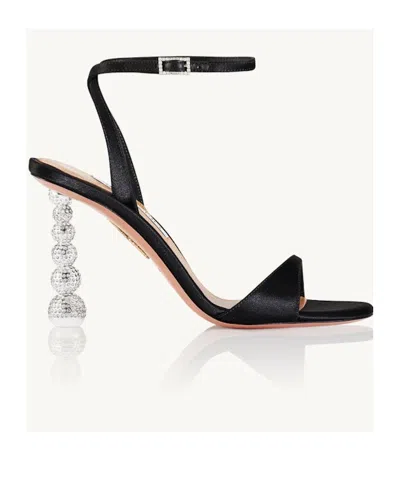 Aquazzura 'yes Baby' Black Strappy Sandals With Sculptural Heel In Satin Woman