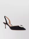 Aquazzura Crystal Hoop Black Slingback Pumps With Rhinestoned Embellishment And Kitten Heel In Tech Fabric Wom