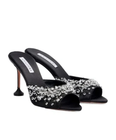 Aquazzura Embellished Satin Mules In Black
