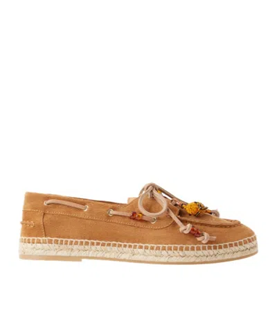 Aquazzura Embellished Suede Espadrille Loafers In Brown