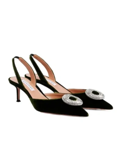 Aquazzura Embellished Velvet Slingback Pumps In Black