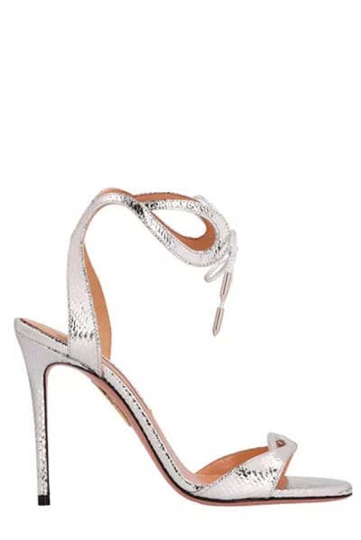 Aquazzura Embossed Ankle Strap Sandals In Silver