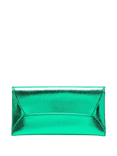 Aquazzura Envelope Metallic-effect Clutch Bag In Green