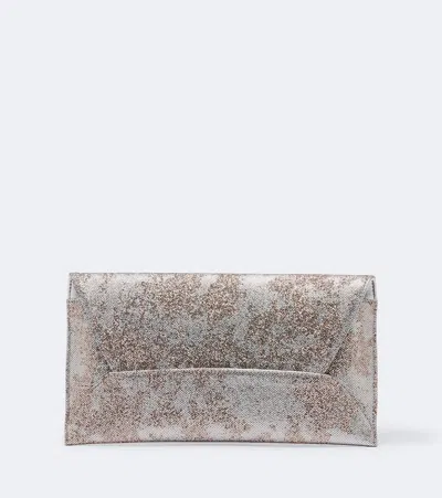 Aquazzura Envelope Sequined Metallic Leather Clutch In Silver