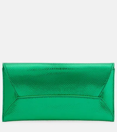 Aquazzura Envelope Small Metallic Leather Clutch In Green
