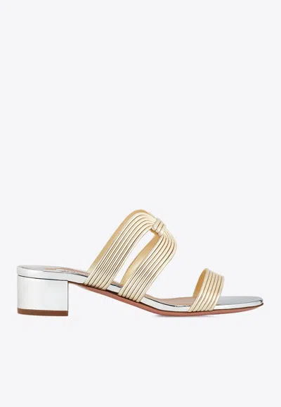 Aquazzura Esencia 35 Metallic Leather Sandals
