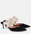 Aquazzura Escenia 50 Two-tone Metallic And Suede Mules In Light Gold/black