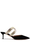 Aquazzura Escenia 50 Two-tone Metallic And Suede Mules In Black