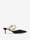 Aquazzura Escenia 50 Two-tone Metallic And Suede Mules